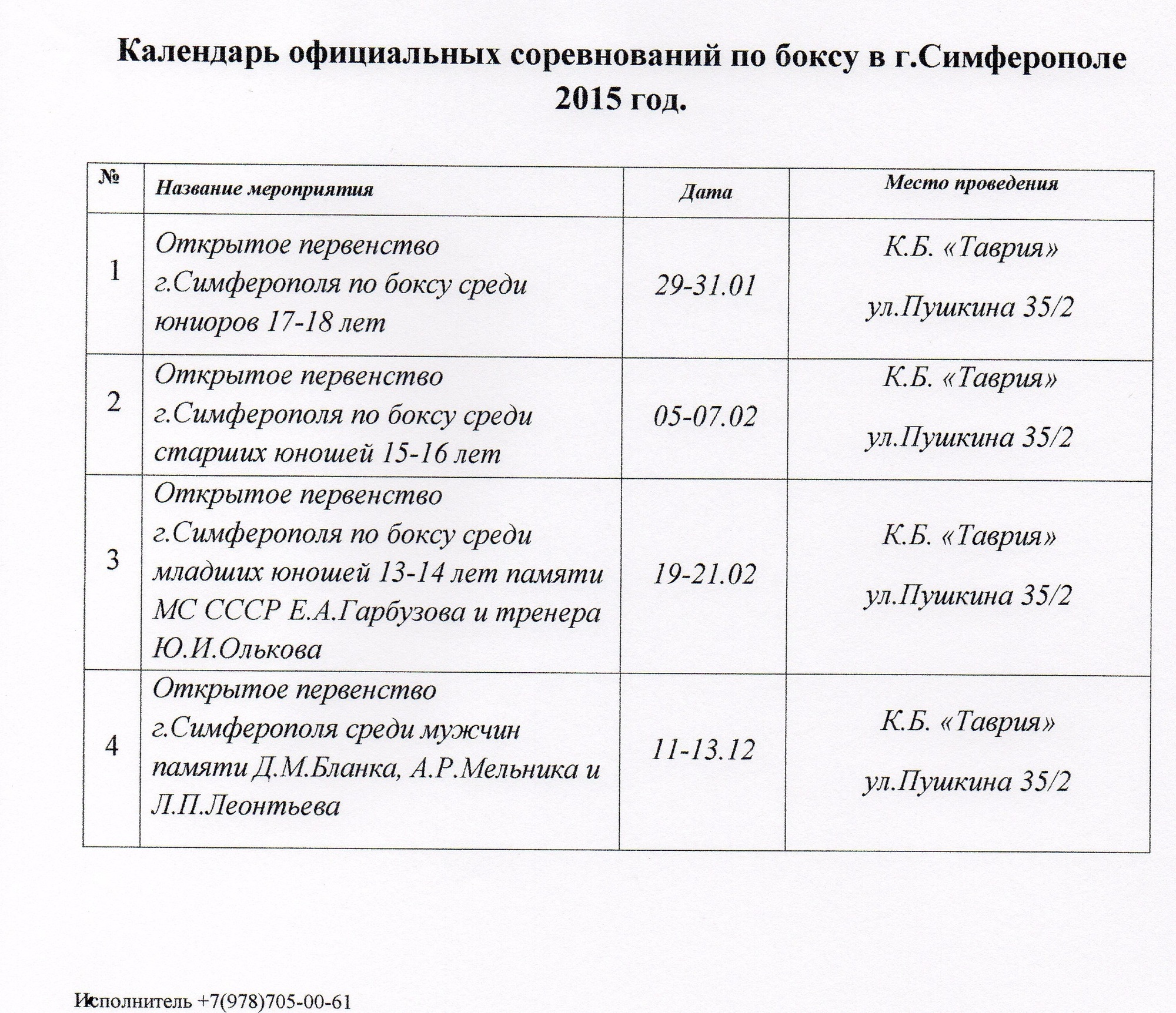 Календарный план федерации бокса россии